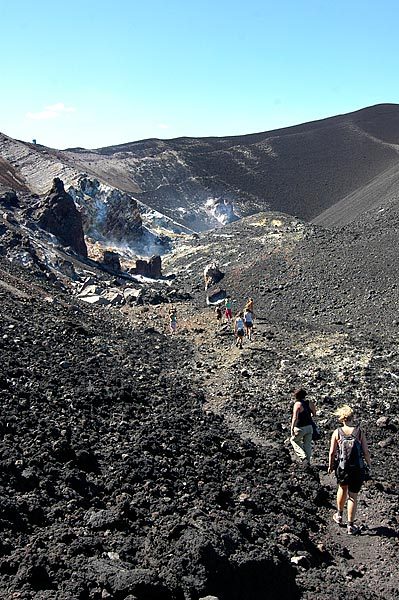 Hiking in to the crater.
