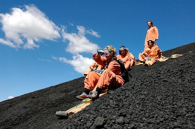 Surfing down the volcano.