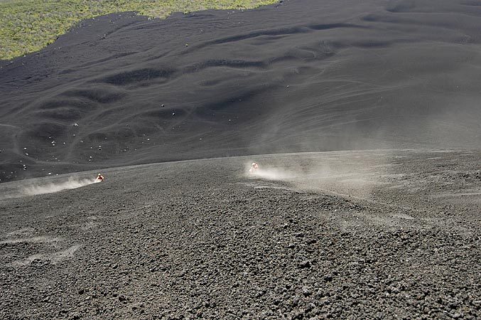 Surfing down the volcano.