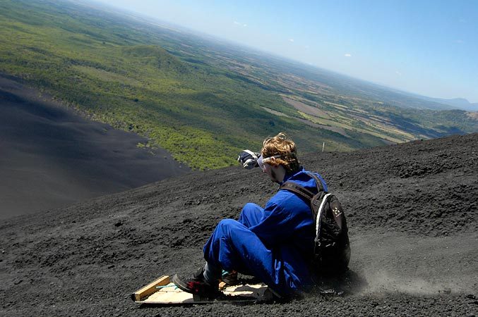 Surfing down the volcano.