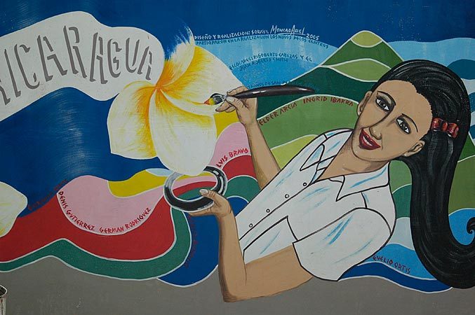 A colorful mural in Moyogalpa entitled 'The Future of Nicaragua'