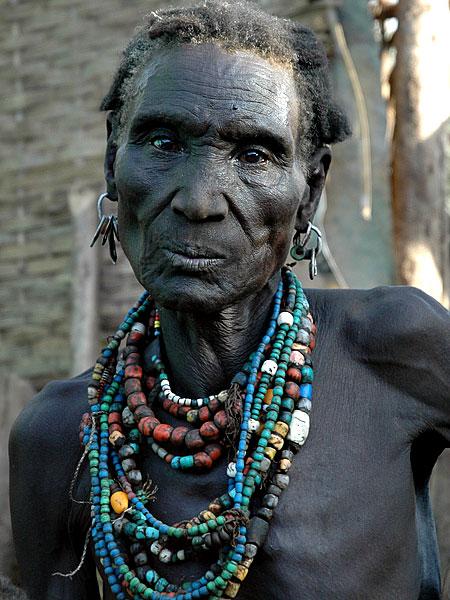 Galeb woman in Omorate - she may be much younger than she looks.  The life expectancy in Ethiopia is only 40 years!