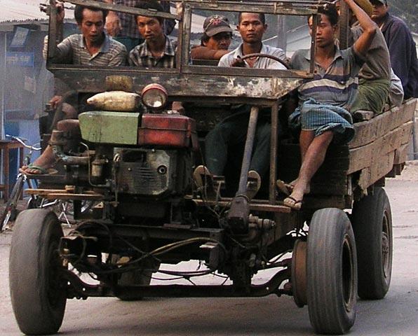 There is nothing right about this truck.  The tires are all different sizes.  There is no engine compartment at all.  And the bed has just been nailed together.