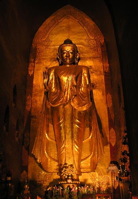 One of four 30 foot tall Buddhas in the Ananda Pagoda.