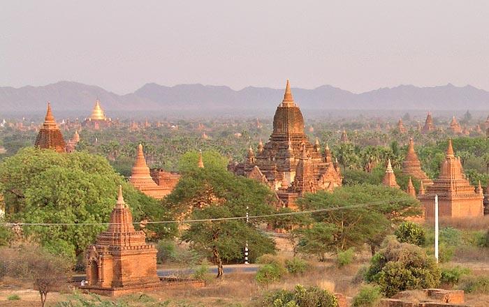 Bagan - A view down upon a hundred or so of the 2500 temples.