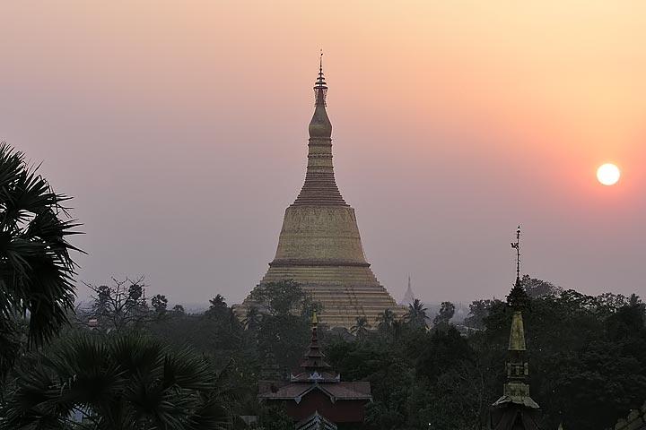 Sunset over the temple in Bago