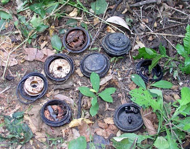 Step #5: Then drop it in the pile of disarmed mines.  With the detonator has been removed, they are safe to handle.