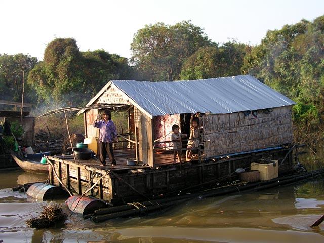Kids at the floating village on the Tonle Sap lake.