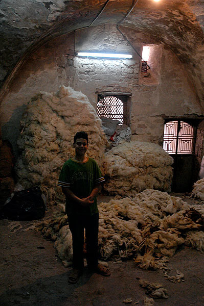 Raw wool for sale in the Aleppo Souk.