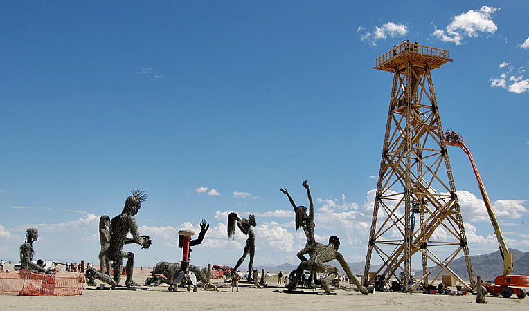 This oil rig was the largest art ever installed at Burning Man, and it was destroyed in the largest explosion ever at Burning Man.