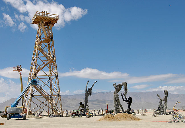 This oil rig was the largest art ever installed at Burning Man, and it was destroyed in the largest explosion ever at Burning Man.