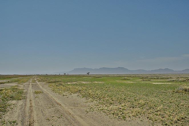 No-Mans Land between Kenya and Ethiopia.  Looking back towards Kenya.  Sudan lies behind the hills.