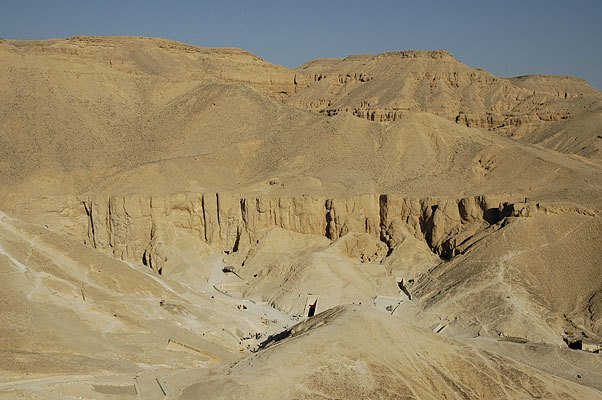 View down upon the famous Valley of the Kings.  From this view, you can see entrances to some of the tombs.
