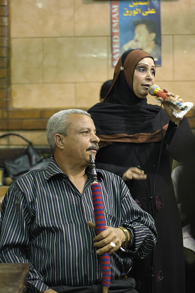 A singer at a traditional Egyptian belly dancing cafe.