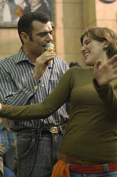 My friend Andrea dancing at a traditional Egyptian belly dancing cafe.