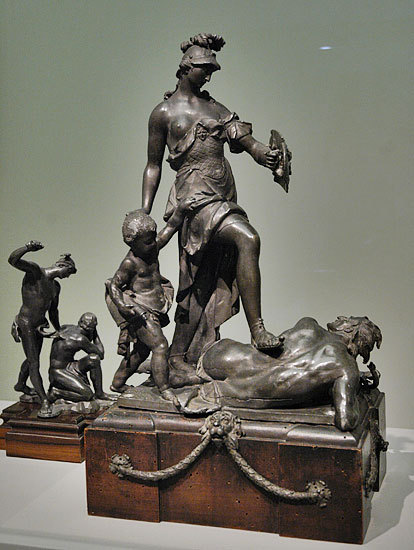 Pallas protects art student from jealousy.  I can only guess at the ego of the sculptor.