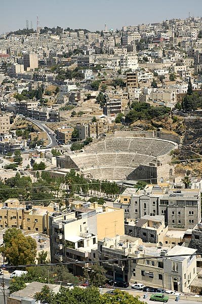 View down on the coliseum in the center of Amman.