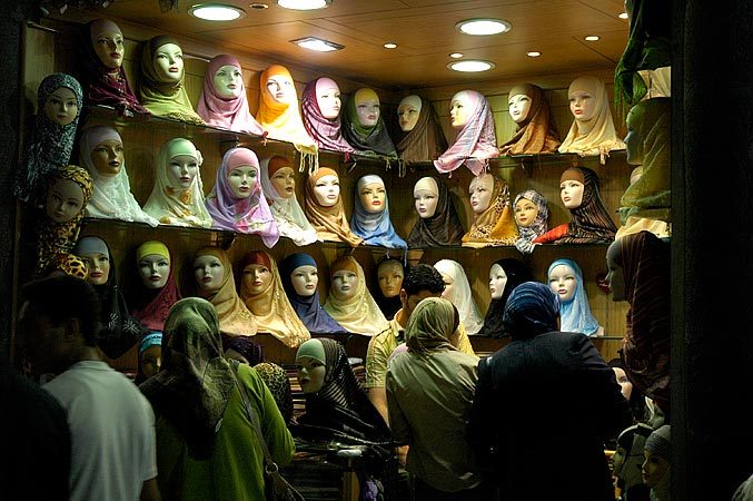 Headscarves for sale in the Damascus Souk.
