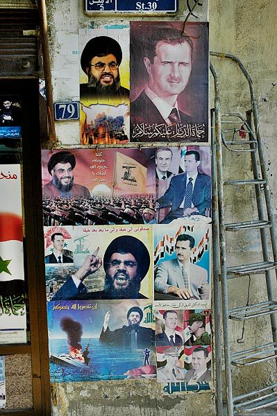 You see lots of posters of Bashar and Nasrallah together in Syria.  Usually, they're not this dramatic.