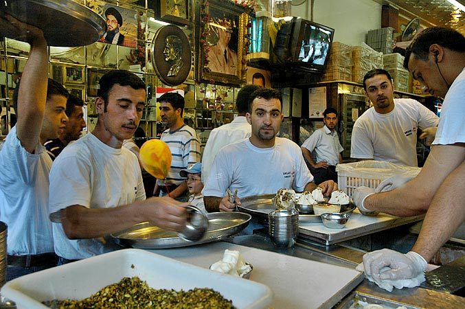 The famous Bakdash ice cream shop in the Damascus Souk.