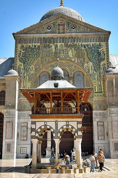 First a temple to Jupiter, then a Christian church dedicated to John the Baptist.  The muslims replaced the church with this mosque in 715, and the Christians are still angry about it.