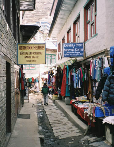 Backpacker and climber shopping in Namche.