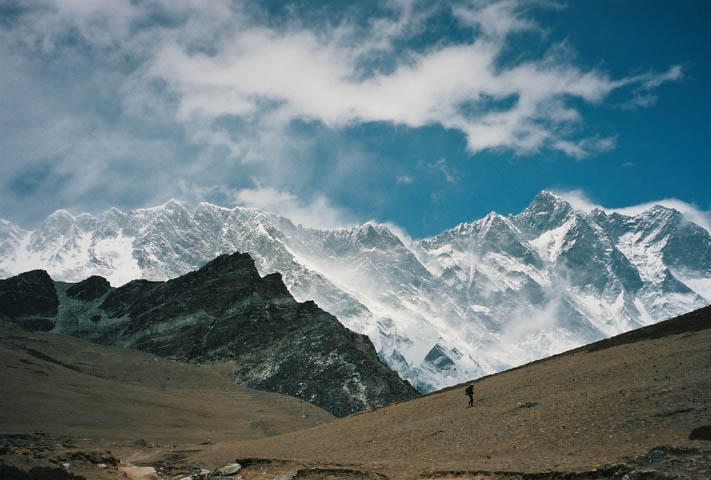 I'm on my way up to the black rock.  The high peak is Lhotse, the 3rd highest mountain in the world.