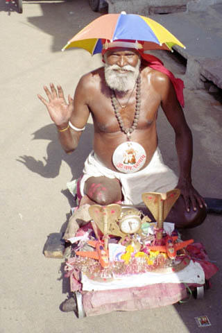 One of the more colorful beggars in India.